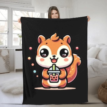 Discover Kawaii Squirrel Bubble Tea Cute Animal Squirrel Fleece Blankets