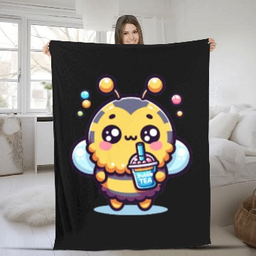 Discover Adorable Kawaii Bee Cute Animal Boba Tea Bubble Fleece Blankets
