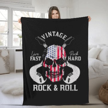 Discover Rock & Roll Guitar Skull USA Flag Gift Fleece Blankets