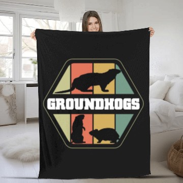 Discover Groundhogs Silhouette Retro Vintage Groundhog Day Fleece Blankets