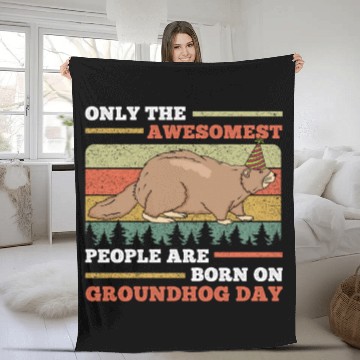 Discover Awesomest People Groundhog Day Retro Vintage Fleece Blankets