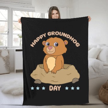 Discover Happy Groundhog Day Cute Kawaii Groundhog Fleece Blankets