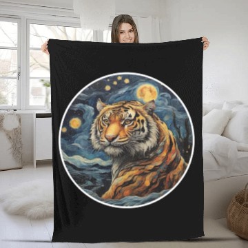 Discover tiger design in painting style Fleece Blankets