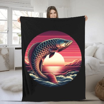 Discover Sunset with Arowana fish Fleece Blankets