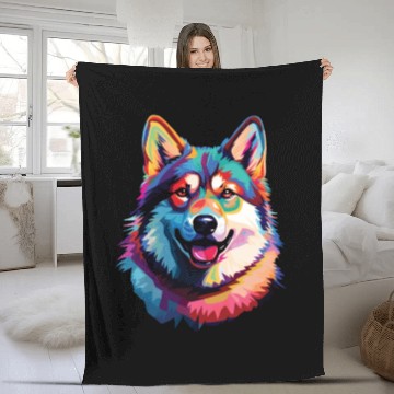 Discover Watercolor Colorful Akita Fleece Blankets