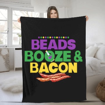 Discover Beads Booze & Bacon Carnival Mardi Gras Fleece Blankets