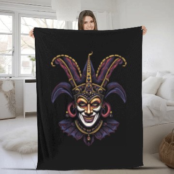 Discover Mardi Gras Costume Jester Clown Carnival Street Fleece Blankets