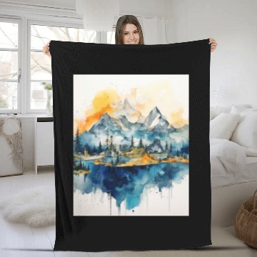 Discover Abstract Watercolor Mountain Fleece Blankets