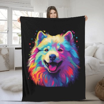 Discover Watercolor Colorful Samoyed Fleece Blankets