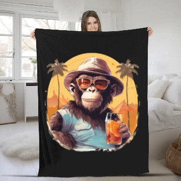 Discover Cool Monkey With Drink Funny Animals Chimpanzee Fleece Blankets