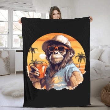 Discover Cool Monkey With Drink Funny Animals Chimpanzee Fleece Blankets