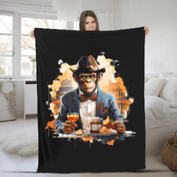 Discover Cool Business Monkey with Drink Chimpanzee Fleece Blankets