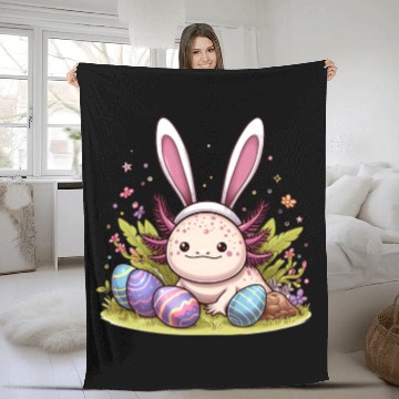 Discover Happy Easter with axolotl and bunny ears Fleece Blankets