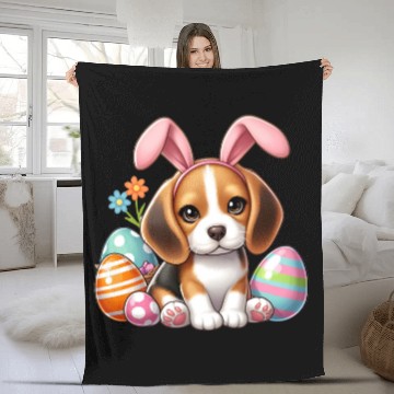 Discover Beagle with bunny ears and easter eggs Fleece Blankets
