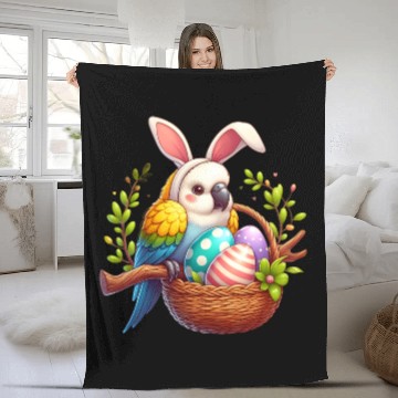 Discover Easter parrot with bunny ears Easter eggs Fleece Blankets