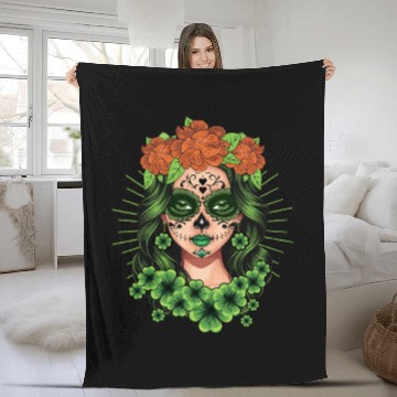 Discover St Patrick's Day Dia De Los Muertos Catrina Fleece Blankets