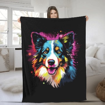 Discover Watercolor Colorful Border Collie Fleece Blankets