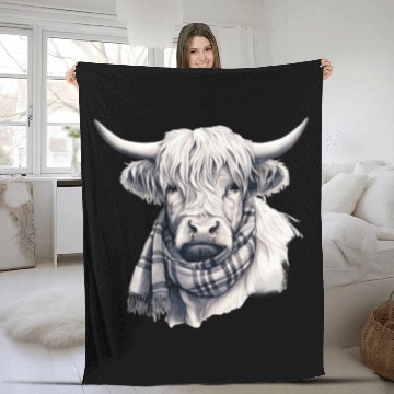 Discover Adorable Highland Cow Wearing a Scarf Fleece Blankets