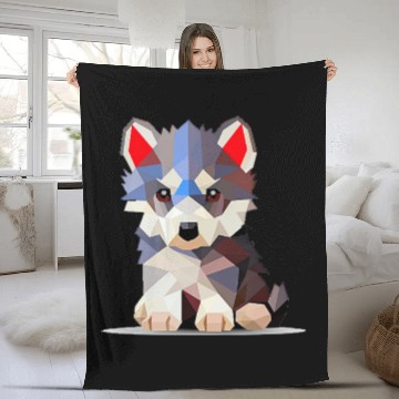 Discover Geometric Wolf Cub Fleece Blankets