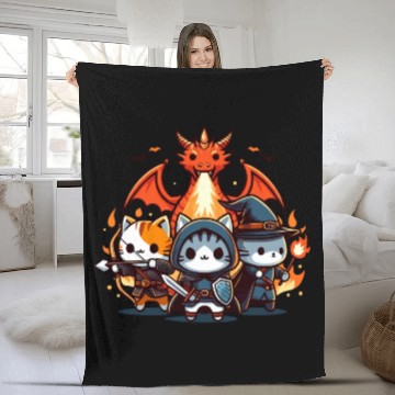 Discover Cute Kawaii Cat RPG Fantasy Board Game Dragon Fleece Blankets