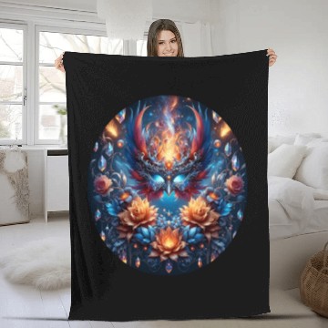 Discover Phoenix Rebirth in Cosmic Bloom Fleece Blankets