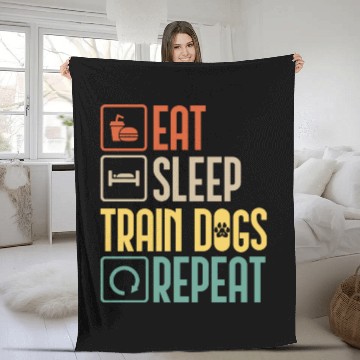 Discover Eat Sleep Train Dogs Repeat Pet Animal Lover Gift Fleece Blankets