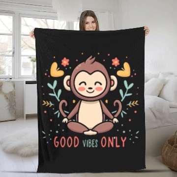 Discover Yoga Monkey Fleece Blankets