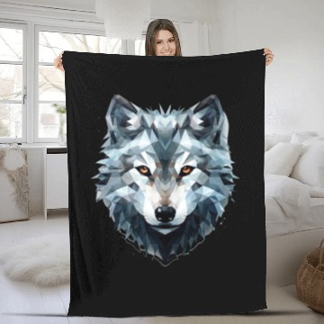 Discover Geometric Wolf Fleece Blankets