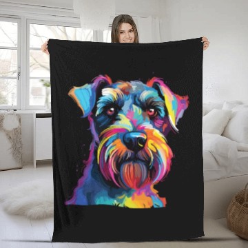 Discover Watercolor Colorful Miniature Schnauzer Fleece Blankets
