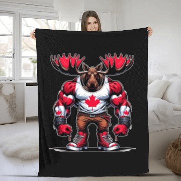 Discover Canada elk with national flag Fleece Blankets