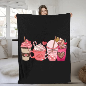 Discover Valentines Day Pink Coffee Cups Latte Iced Cream Fleece Blankets