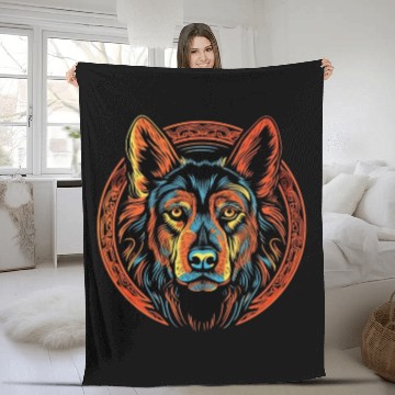 Discover German Shepherd Funny Dog Street Art Comic Pet Fleece Blankets