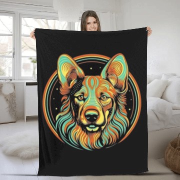 Discover German Shepherd Funny Dog Street Art Comic Pet Fleece Blankets