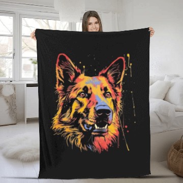 Discover German Shepherd Funny Dog Street Art Comic Pet Fleece Blankets