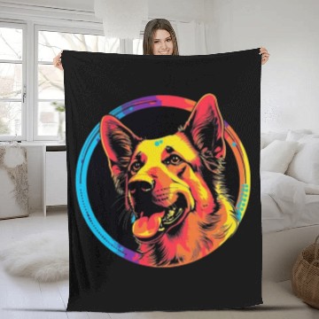 Discover German Shepherd Funny Dog Street Art Comic Pet Fleece Blankets