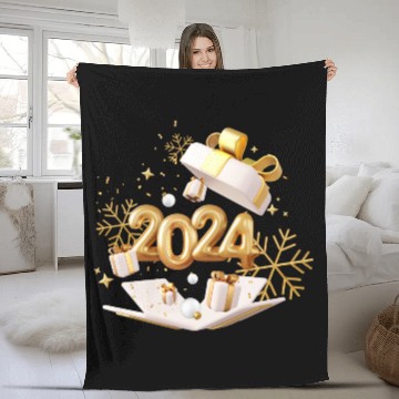 Discover Gold Foil Balloons numbers 2024 Fleece Blankets