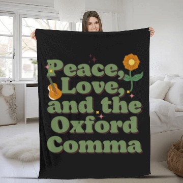 Discover Funny Oxford Comma Peace Love and the Oxford Comma Fleece Blankets