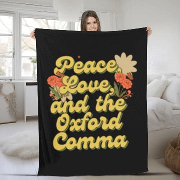 Discover Funny Oxford Comma Peace Love and the Oxford Comma Fleece Blankets