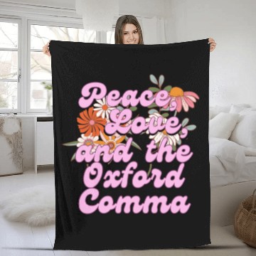 Discover Funny Oxford Comma Peace Love and the Oxford Comma Fleece Blankets