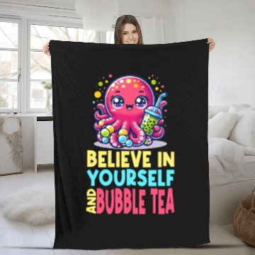 Discover Kawaii Octopus Bubble Tea Believe In Yourself Fleece Blankets