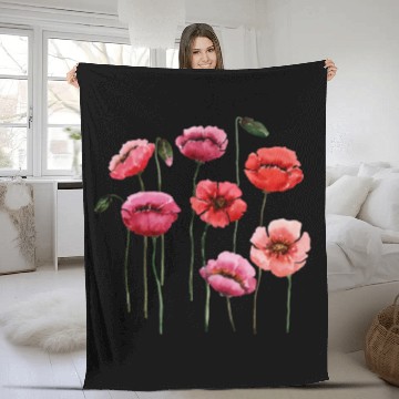 Discover Poppies, spring bloomers, summer, flower, vintage. Fleece Blankets