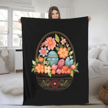 Discover Easter Day Easter Egg Basket Spring Flowers Fleece Blankets
