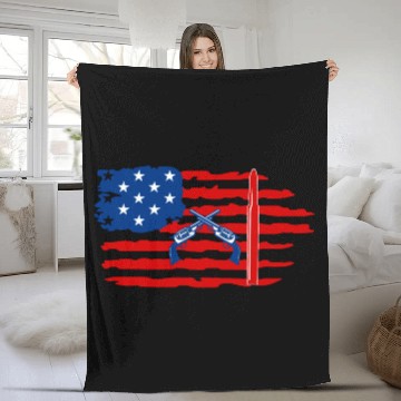 Discover USA flag with gun Fleece Blankets