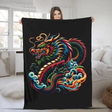 Discover Colorful Chinese Dragon Artistic Design Fleece Blankets