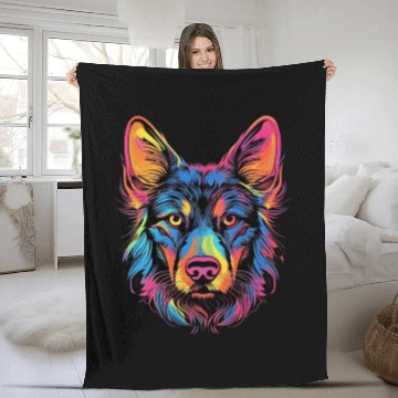 Discover German Shepherd Funny Dog Street Art Comic Pet Fleece Blankets