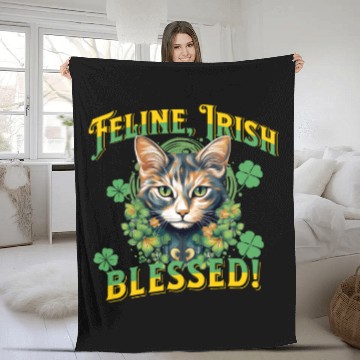Discover FELINE IRISH BLESSED Feline Kitty Design Fleece Blankets