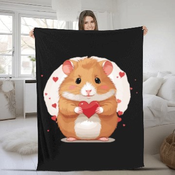 Discover Hamster love heart valentine day motif Fleece Blankets