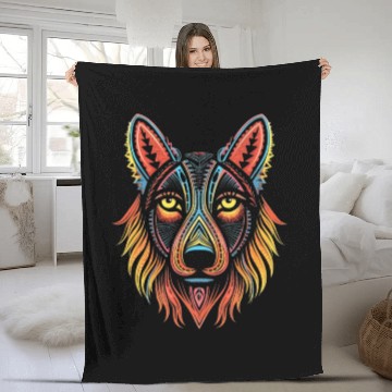 Discover German Shepherd Funny Dog Street Art Comic Pet Fleece Blankets