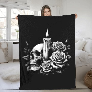 Discover Gothic Skull and Roses Graphic Art Fleece Blankets