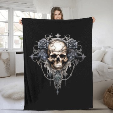 Discover Gothic Art Print with Skull and Roses Fleece Blankets